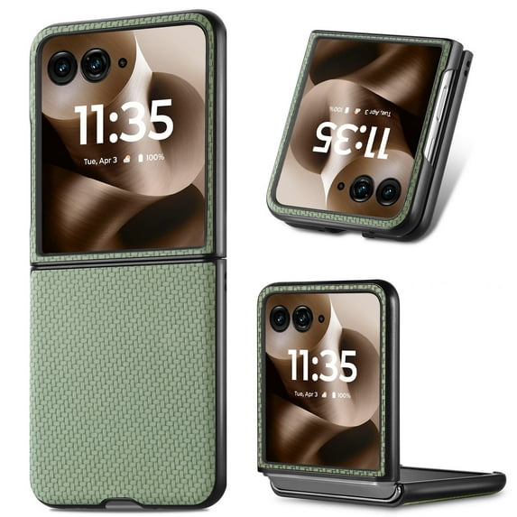 for Motorola Razr 60 Ultra / Razr Ultra 2025 Case, Carbon Fiber Leather Slim Protective Cover, Full Protection Strong Impact Resistance Smartphone Protection, Green