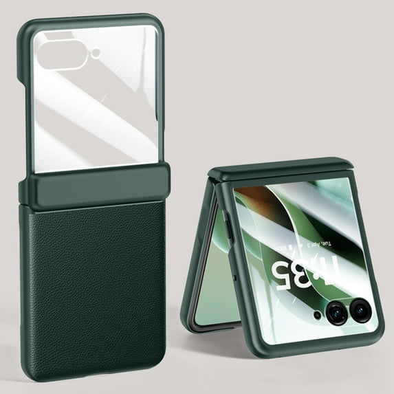 for Motorola Razr 60 Ultra / Razr Ultra 2025 Case with Hinge Protection, PU Leather Slim Cover with Tempered Glass Screen Protector, Lightweight Anti-Scratch Drop Protective Phone Case, Darkgreen