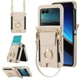 thumbnail image 1 of for Motorola Razr Plus 2024 Wallet Case Crossbody, PU Leather Zipper Handbag Purse Flip Cover, Back Card Slots, Adjustable Shoulder Strap, Finger Ring Stand for Motorola Razr Plus 2024, White, 1 of 8