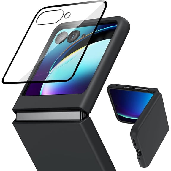 Motorola Razr Plus Case, Motorola Razr+ 2023 Full Body Cover with [Built-in Camera Screen Protector] Hard PC Bumper Protective Shockproof Scratch Resistant Slim Fit Case - Black