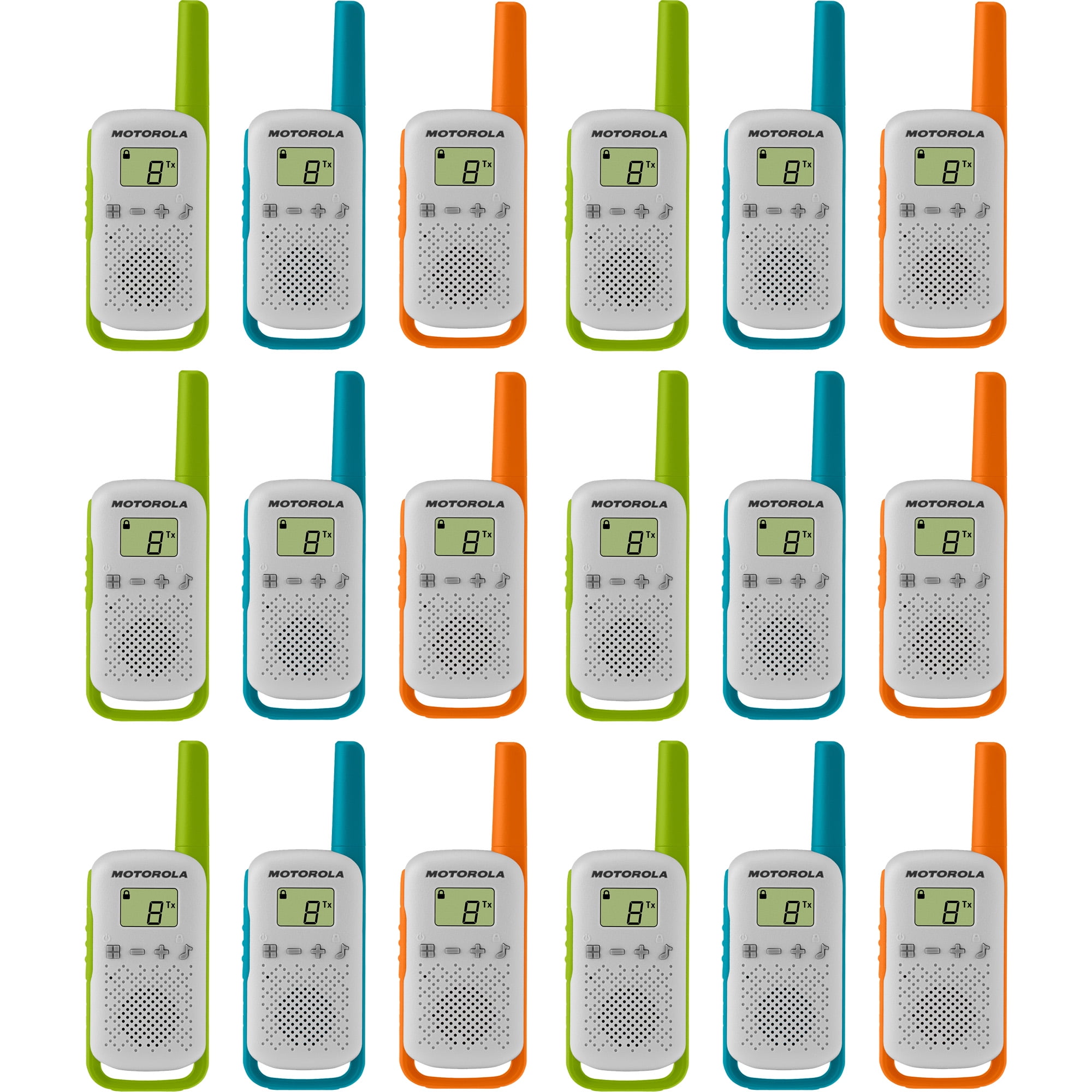 Motorola Solutions Talkabout T110TP Two-Way Radio, Green, Blue, Orange - 18 Pack