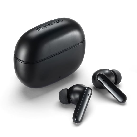 Motorola Sound Moto Buds 125 True Wireless Earbuds, IPX5 Waterproof Sweatproof Touch Control Ear Buds with Dual Noise Cancelling Microphone, Charging Case, Black Y201