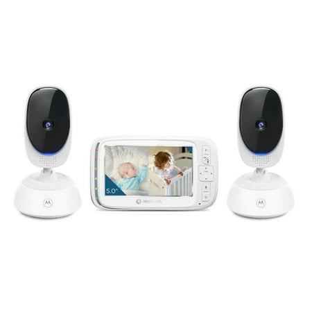 Motorola VM75-2 Video Baby Monitor | 1000ft Range 2.4 GHz Wireless 5" Screen | Two-Way Audio and (2) Remote Pan, Digital Tilt, Zoom Dual Cameras | Room Temp, Lullabies, Night Vision
