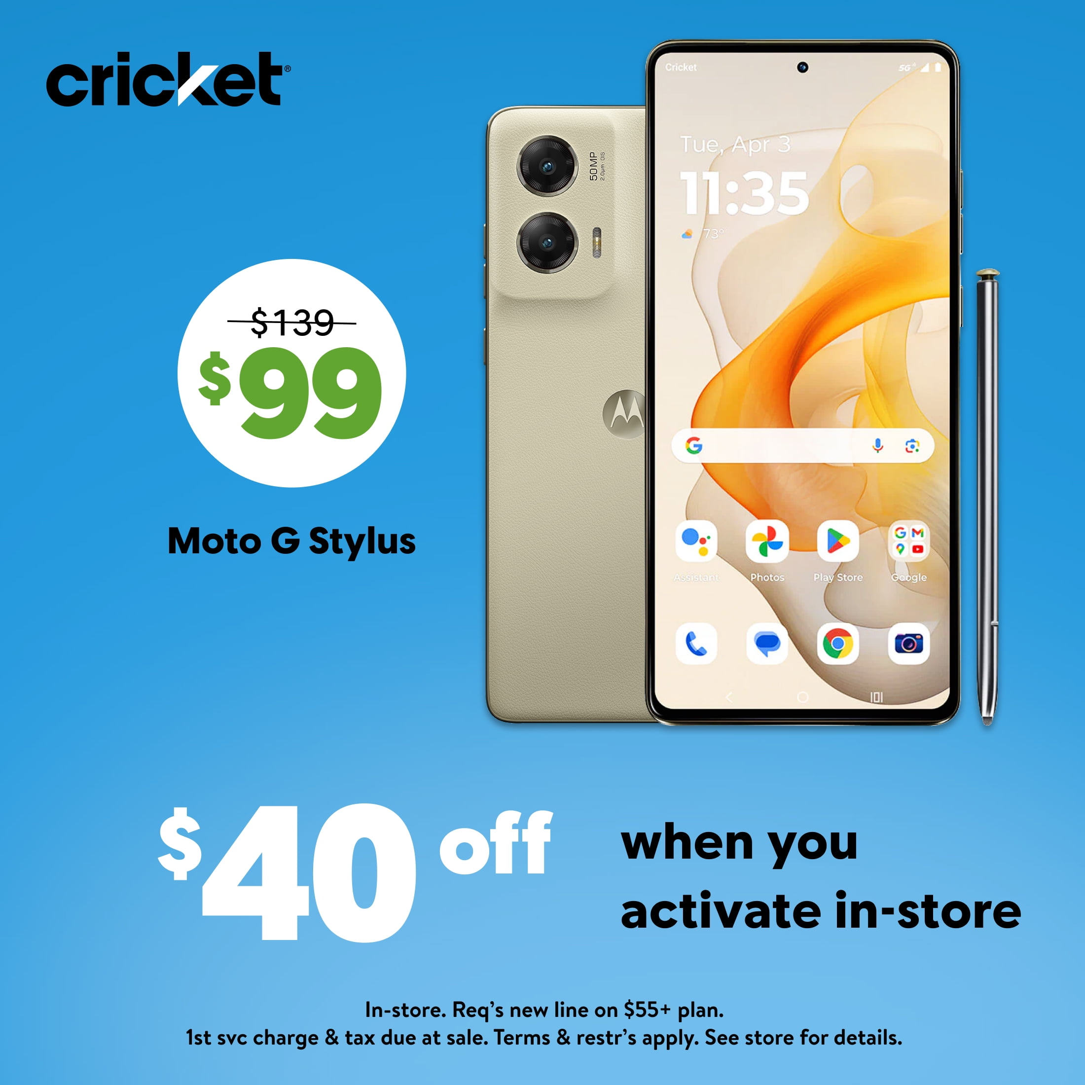 Cricket Wireless Moto G Stylus 2025 8GB RAM (Prepaid), Gibraltar Sea