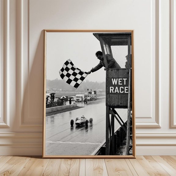 Motorsport Checkered Flag Rainy Track Racing Poster