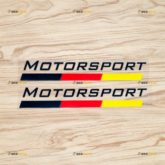 Motorsport Lettering German Flag Stripes Racing Car Sticker Decal Vinyl - Pair Mirror Images Reversed Black + Tricolor 8" - Fit For VW BMW Benz Audi