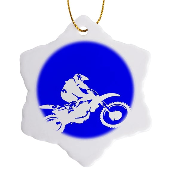 3drose, Motorx Silhouette Dirt Bike White Silhouette, 3 inch Snowflake Porcelain Ornament