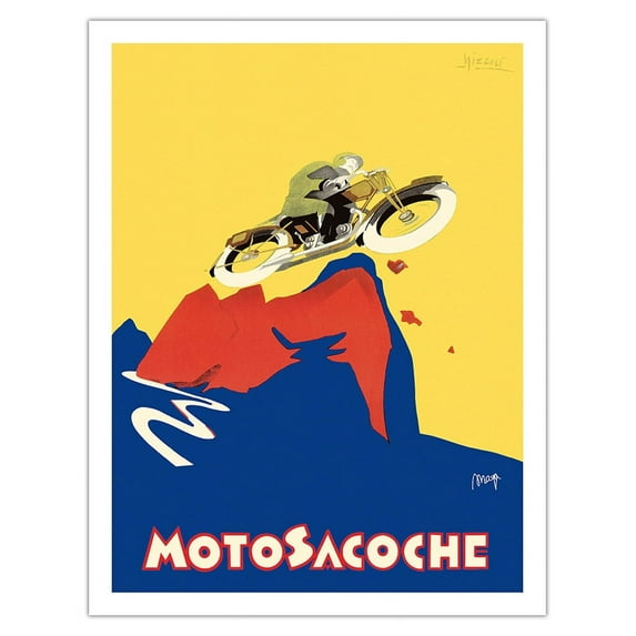 Motosacoche 346cc Swiss Motorbike - Vintage Motorcycle Poster by Marcello Nizzoli c.1927 - Fine Art Matte Paper Print (Unframed) 20x26in
