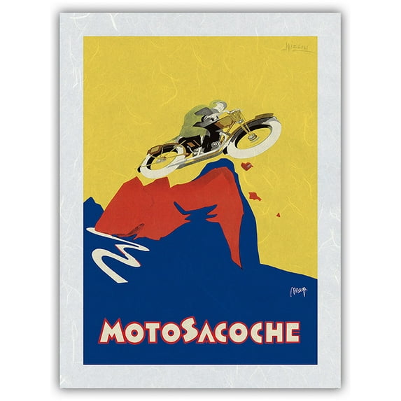 Motosacoche 346cc Swiss Motorbike - Vintage Motorcycle Poster by Marcello Nizzoli c.1927 - Japanese Unryu Rice Paper Art Print (Unframed) 12 x 16 in