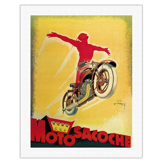 Motosacoche - Swiss Motorcycle Company - Vintage Advertising Poster by Joe Bridge c.1929 - Fine Art Rolled Canvas Print 20in x 26in