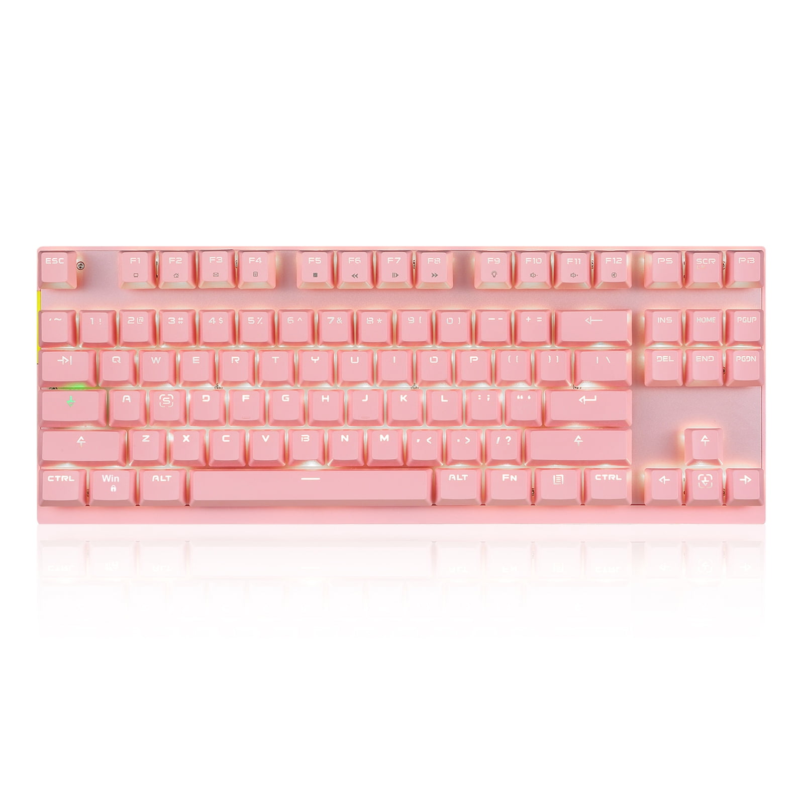 Andoer Motospeed 2.4GHz Wireless/Wired Mechanical Gaming Keyboard White Backlit, Type-C for Mac/PC/Laptop-87 Key Blue Switches in Pink