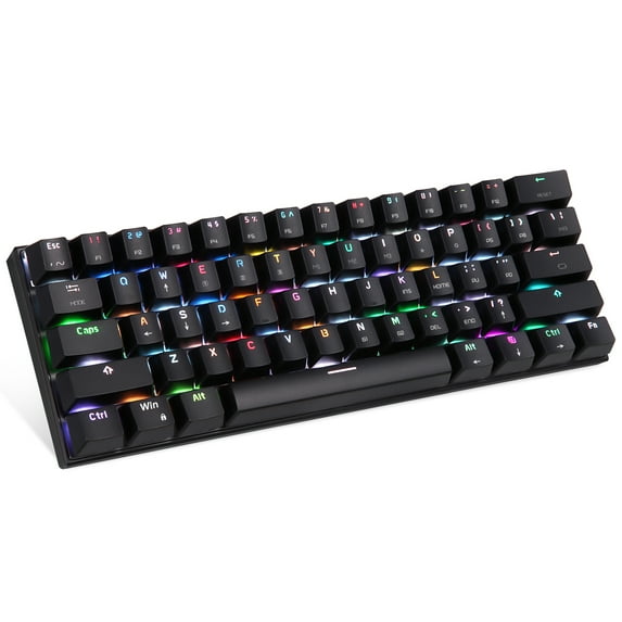 Motospeed Wireless Bluetooth/Wired 60% Mechanical Keyboard CK62 61 Keys Multi Color RGB LED Backlit Type-C Gaming/Office Keyboard for PC/Mac Gamer (Blue Switch, Black)