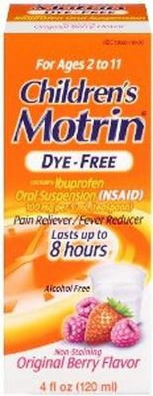 Motrin Children's Dye-Free Pain Reliever/Fever Reducer, Original Berry Flavor 4 oz (Pack of 3)
