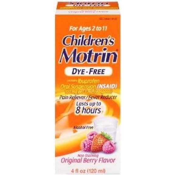 Motrin Children's Dye-Free Pain Reliever/Fever Reducer, Original Berry Flavor 4 oz (Pack of 6)
