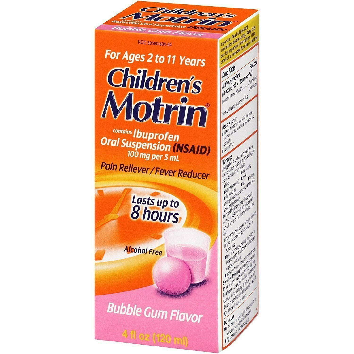 Motrin Children's Pain Reliever/Fever Reducer Liquid, Bubble Gum, Pack of 6