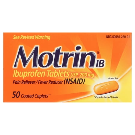 Motrin IB, Ibuprofen 200mg Tablets for Pain & Fever Relief, 50 Ct
