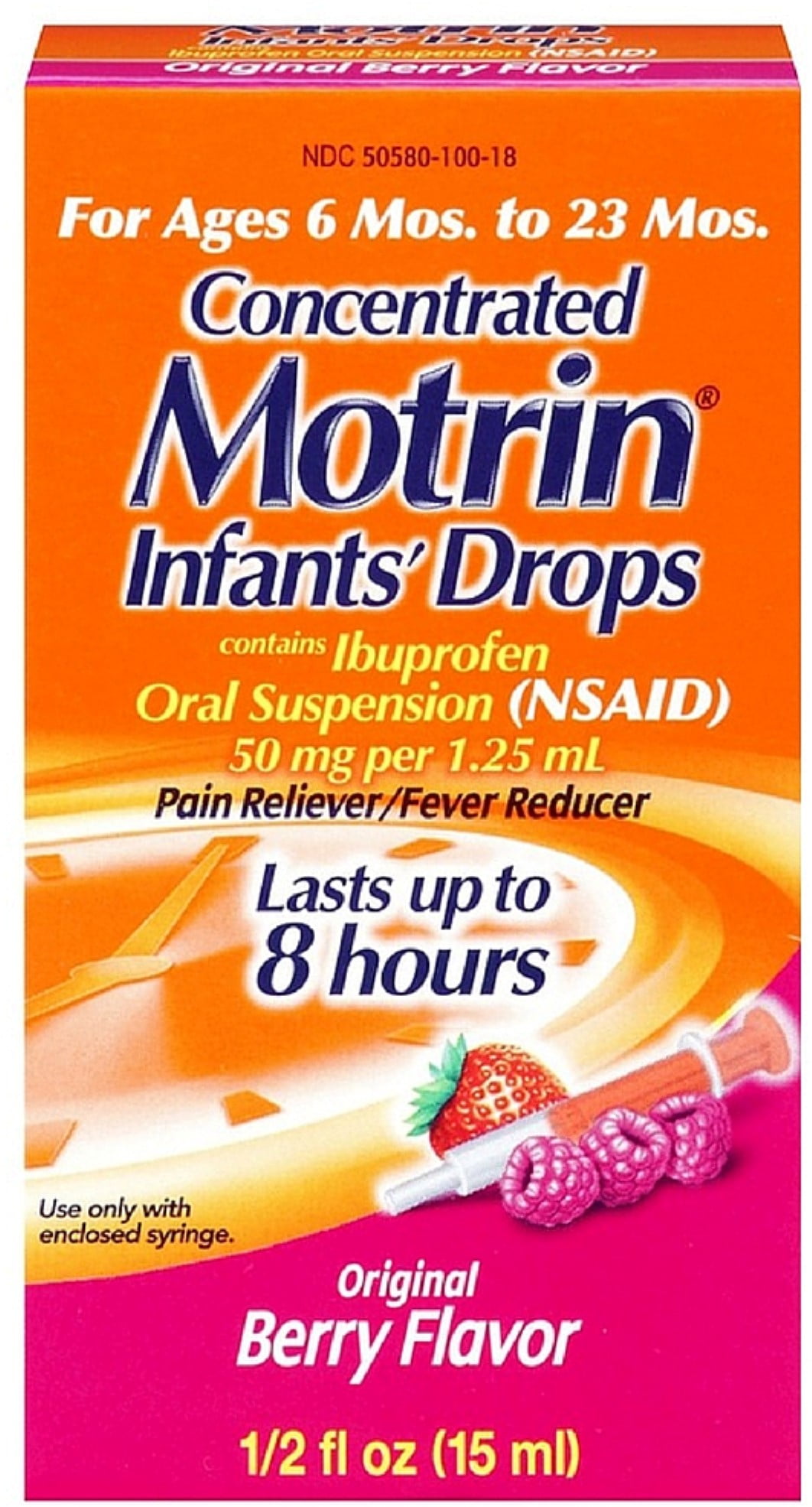 Motrin Concentrated Infants' Drops Pain Reliever/Fever Reducer, Berry Flavor 0.50 oz (Pack of 2)