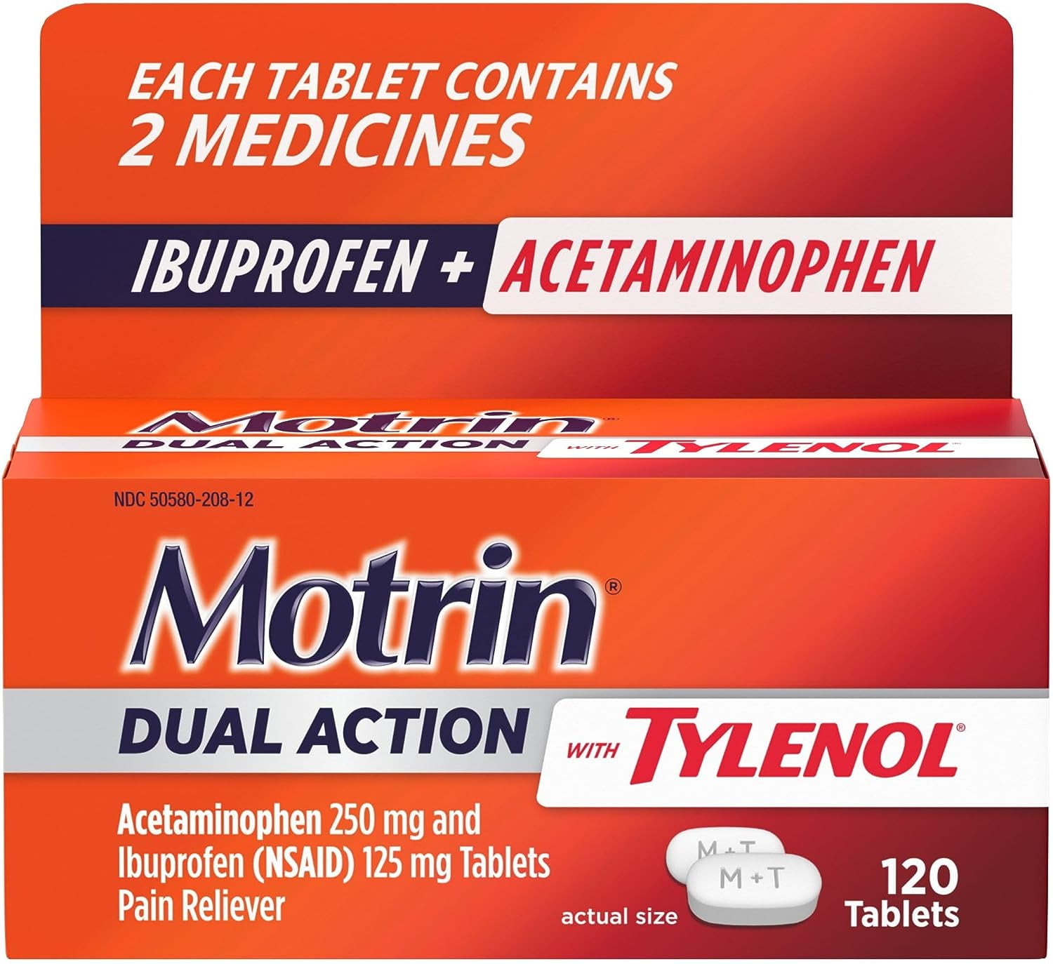 Motrin Dual Action with Tylenol, Pain Reliever Ibuprofen & Acetaminophen, Two Medicines for
