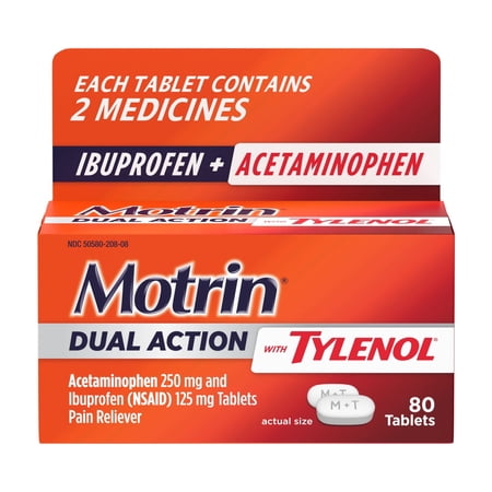 Motrin Dual Action with Tylenol, Ibuprofen & Acetaminophen, 80 Count