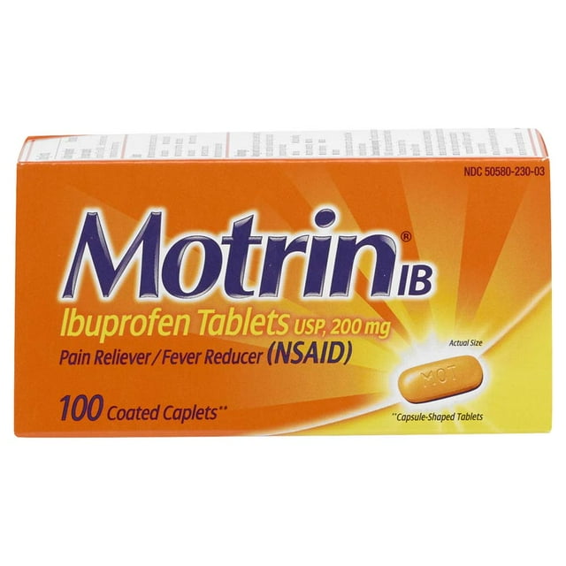 Motrin IB Ibuprofen 200mg Pain & Fever Relief 100 Coated Tablets