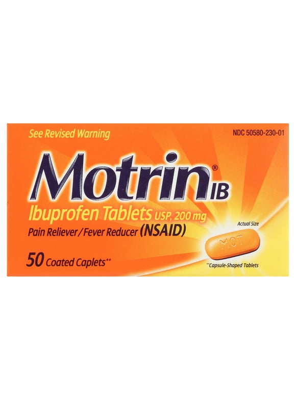 Motrin IB, Ibuprofen 200mg Tablets for Pain & Fever Relief, 50 ct.
