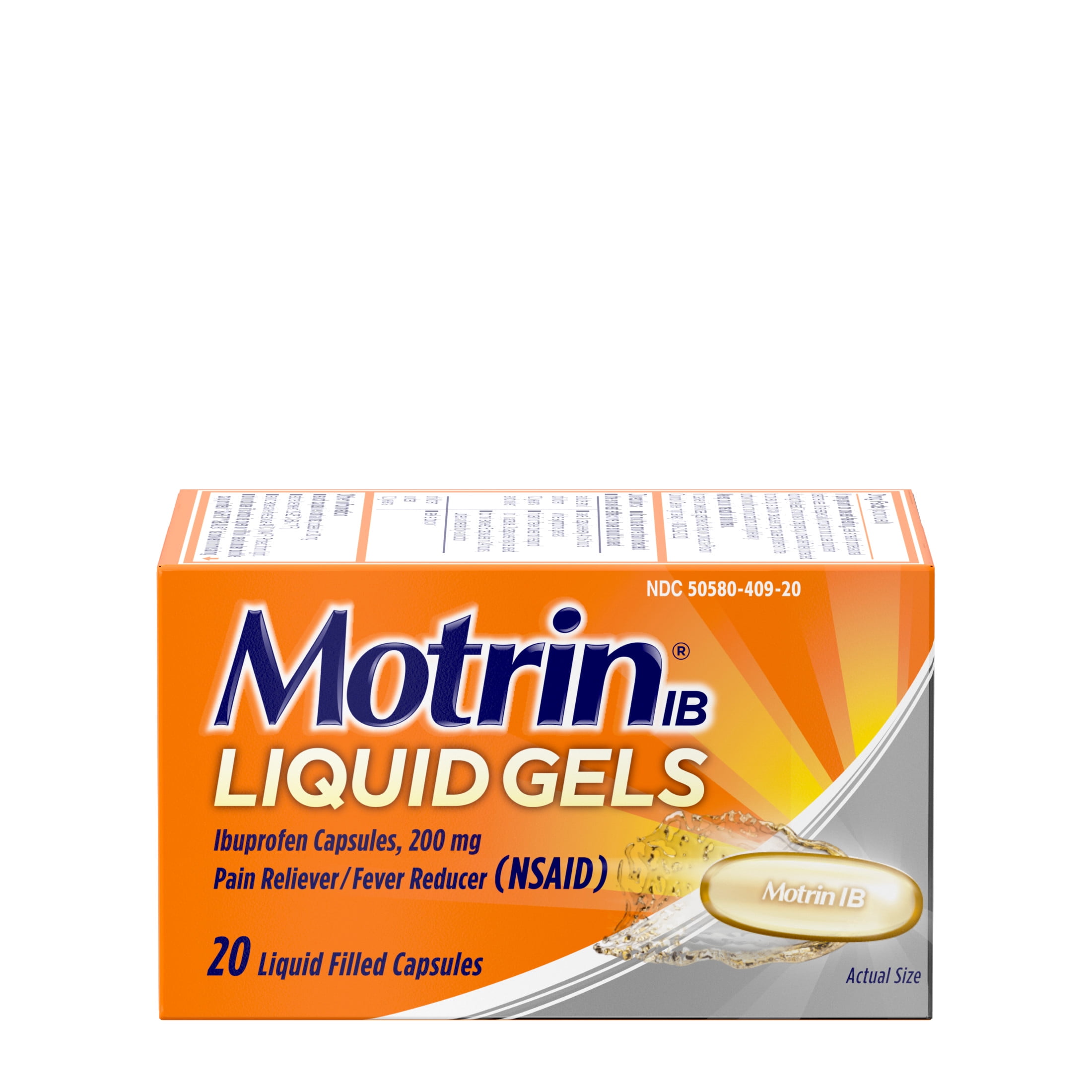 Motrin IB Liquid Gels, Ibuprofen 200mg, Pain & Fever Relief, 20 Count
