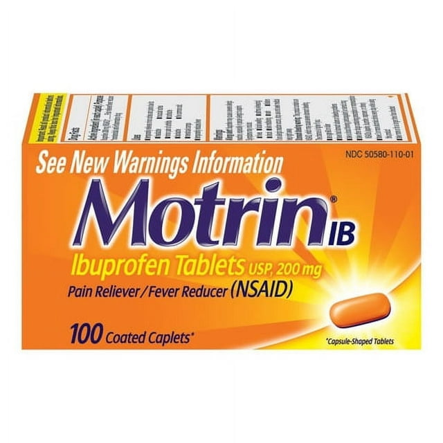 Motrin Ib Ibuprofen 200Mg Pain Reliever And Fever Reducer Caplets - 100 Ea, 3 Pack
