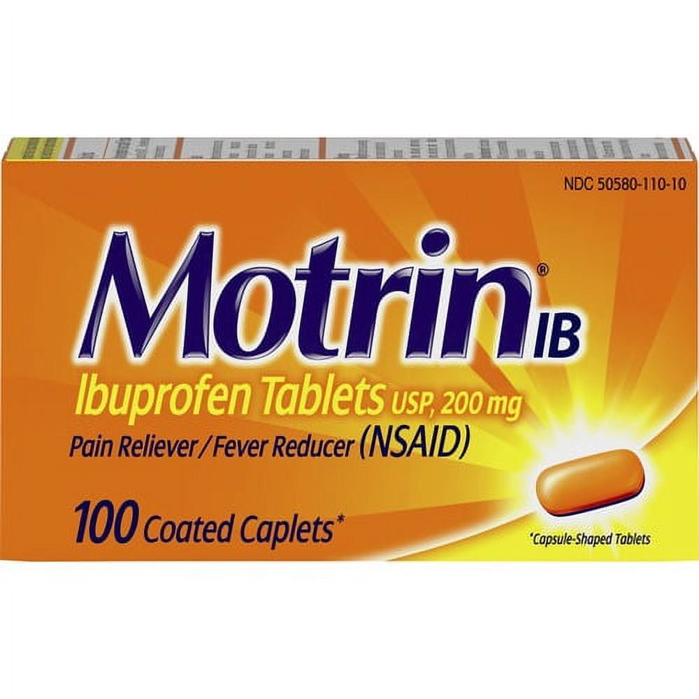Motrin IB Ibuprofen Tablets - For Fever, Common Cold, Headache, Backache, Muscular Pain, Arthritis, Toothache - 100 / Box Motrin IB Ibuprofen Tablets - For Fever, Common Cold, Headache, Backache, Muscular Pain, Arthritis, Toothache - 100 / Box