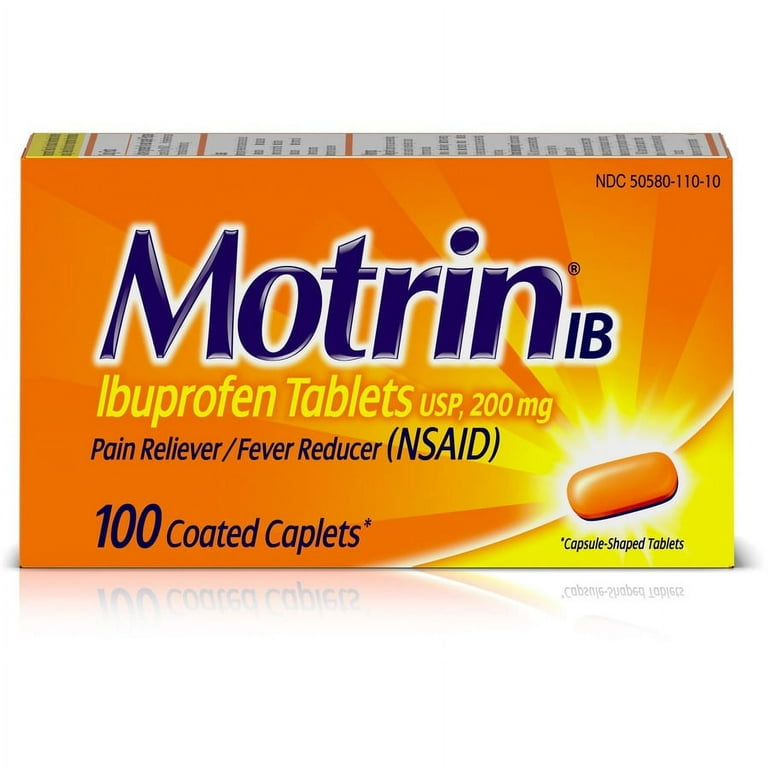 Motrin IB Ibuprofen Tablets - For Fever, Common Cold, Headache, Backache, Muscular Pain, Arthritis, Toothache - 100 / Box Motrin IB Ibuprofen Tablets - For Fever, Common Cold, Headache, Backache, Muscular Pain, Arthritis, Toothache - 100 / Box