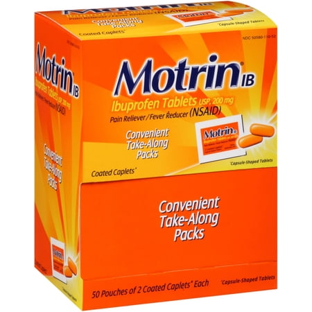 Motrin Ibuprofen Pain Relief/Fever Reducer Tablets, 2 Per Pack, 50 ea (Pack of 3)