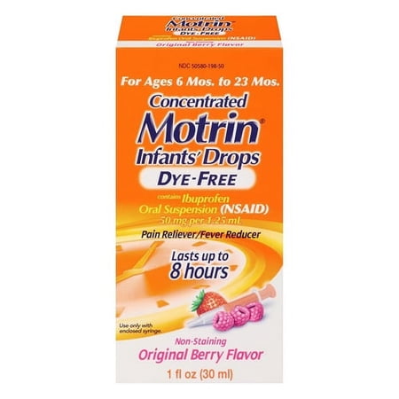 Motrin Infants Oral Suspension Berry Drops, Dye-Free - 1 Oz, 2 Pack
