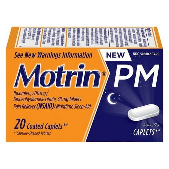 Motrin Pm Ibuprofen 200 mg Pain Reliever and Nighttime Sleep Aid Caplets - 20 Ea