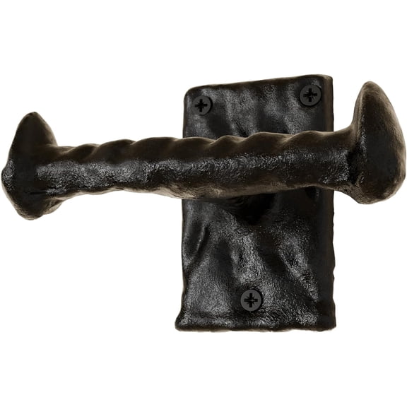 Motris Cast Iron Hook with Dual Headed Design Antique Railroad Spike Coat Hook Wall Mount Forged Hanger for Towel Bag Hat Pot Pan - Black