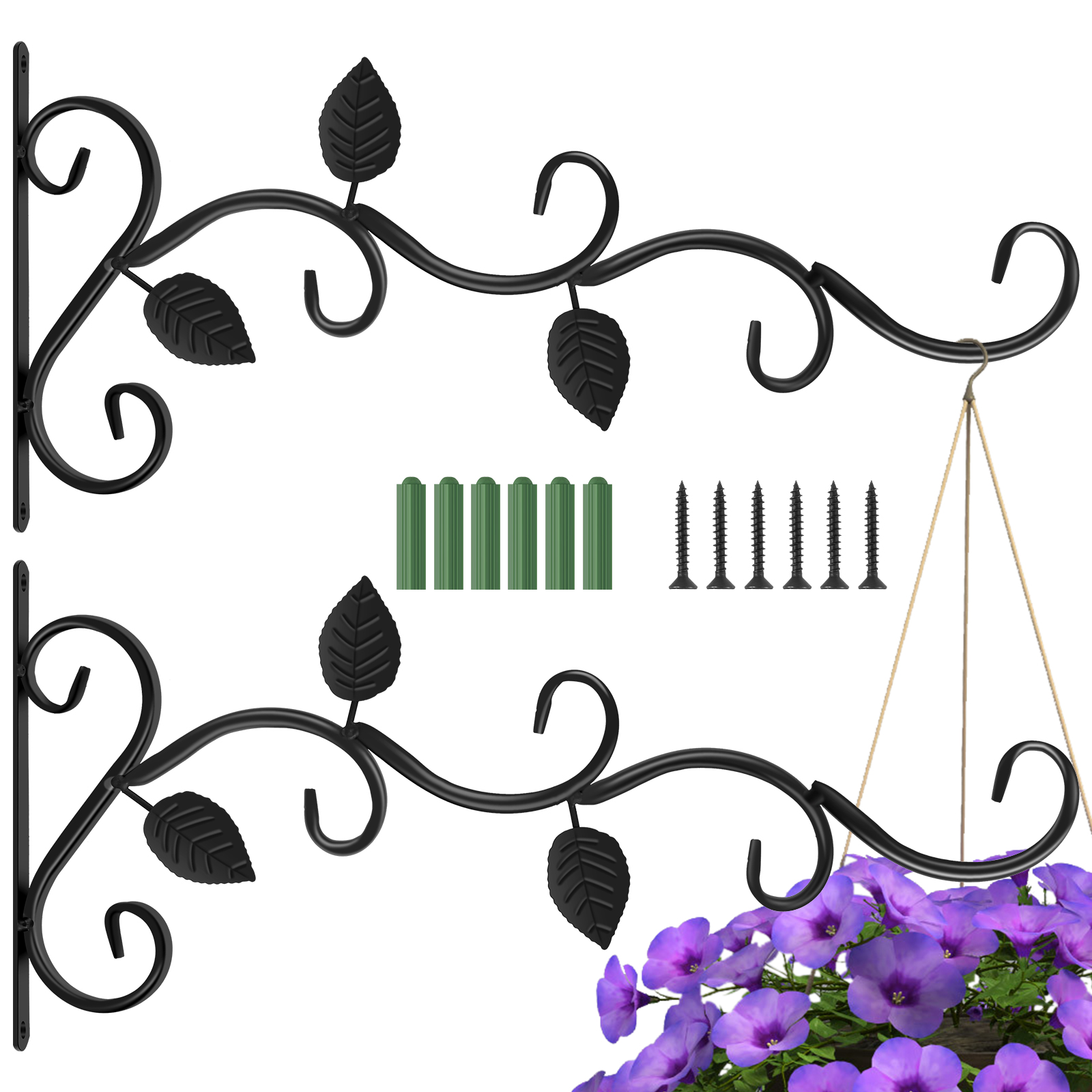 Motrke 2Pcs Hanging Plants Bracket Iron Plant Hanger Hook Strong Bearing Capacity Flower Pot