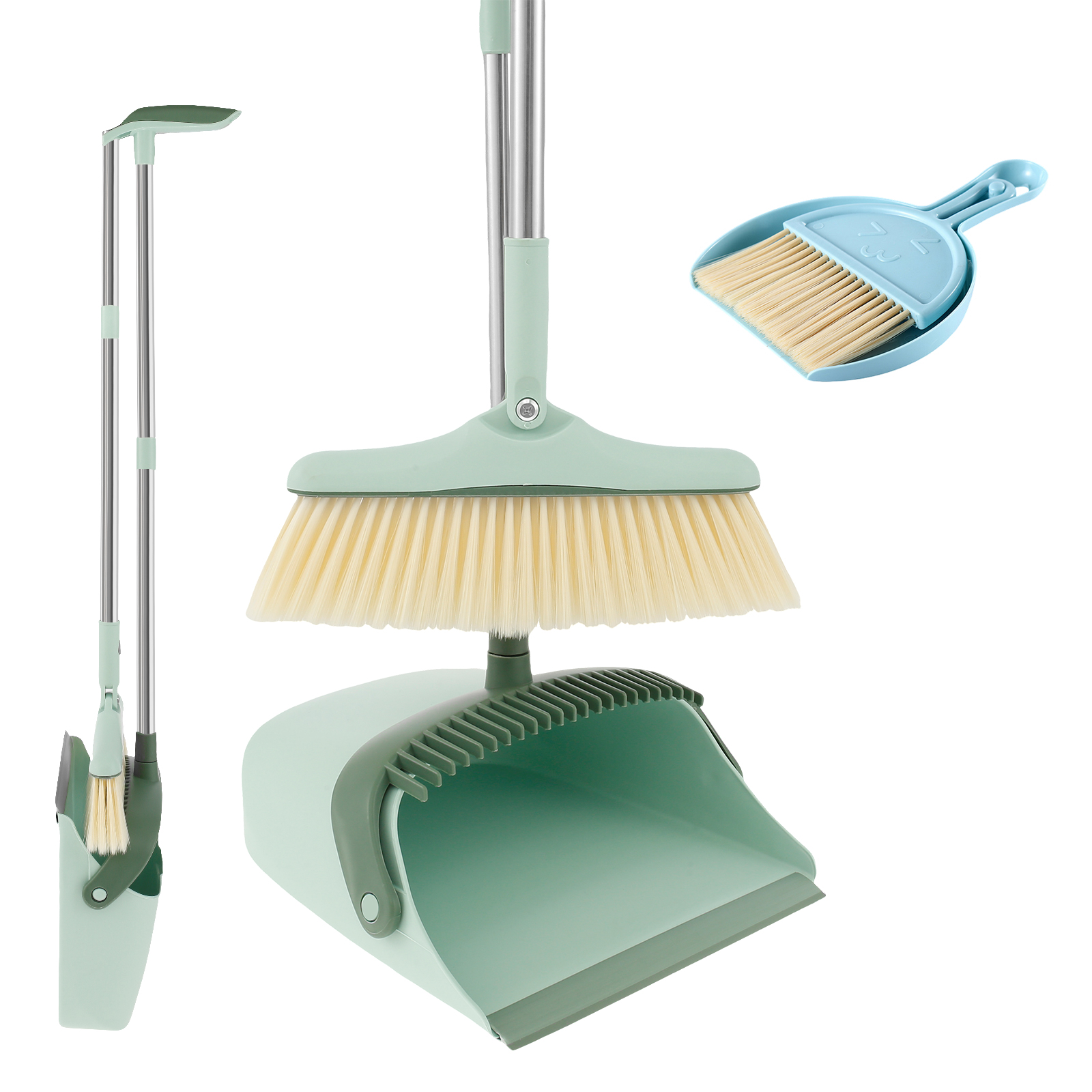 Motrke Broom and Dustpan Set with Long Handle 180°Rotating Broom