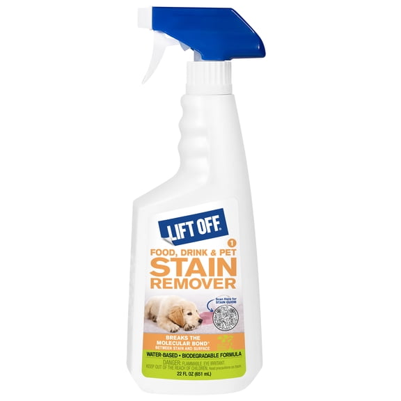 Lift Off 40501 Food, Drink, and Pet Stain Remover Spray Eliminates Tough Stains from Multiple Surfaces, Excellent as a Pre-Wash Laundry Treatment, Water-Based, 22 Fl Oz, Pack of 1