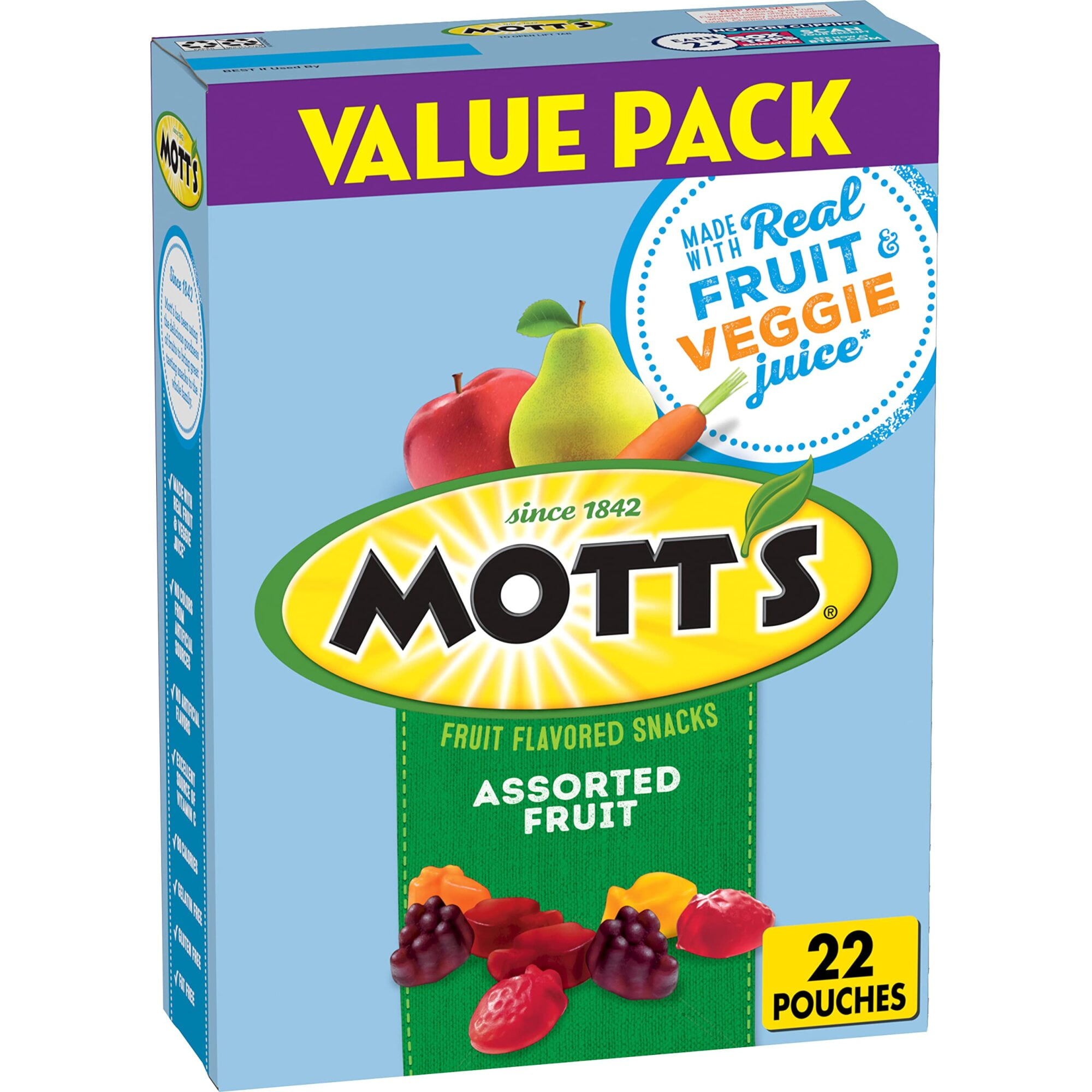 Delicious Assorted Fruit Flavored Snacks from Mott's - 22 Pouches, 0.8 Oz Each