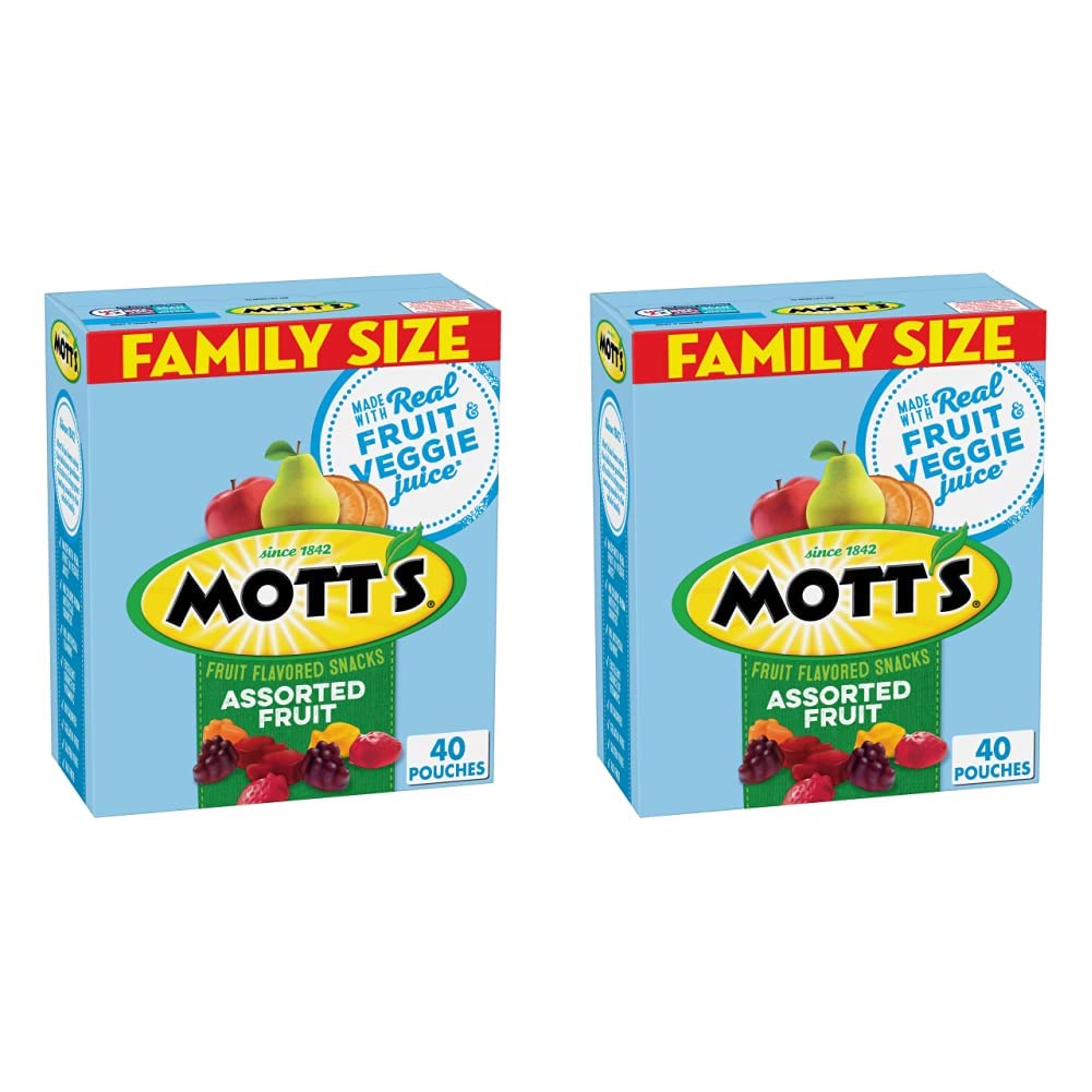 Mott,S Fruit Flavored Snacks, Assorted Fruit, Pouches, 0.8 Oz, 40 Ct