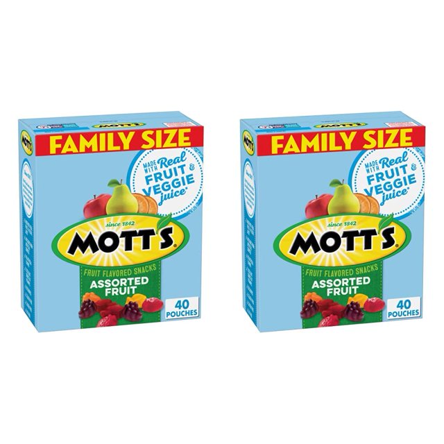 Mott,S Fruit Flavored Snacks, Assorted Fruit, Pouches, 0.8 Oz, 40 Ct
