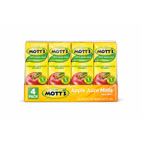 Mott's 100% Apple Juice Minis Original, 6.75 fl oz Boxes, 4 Pack