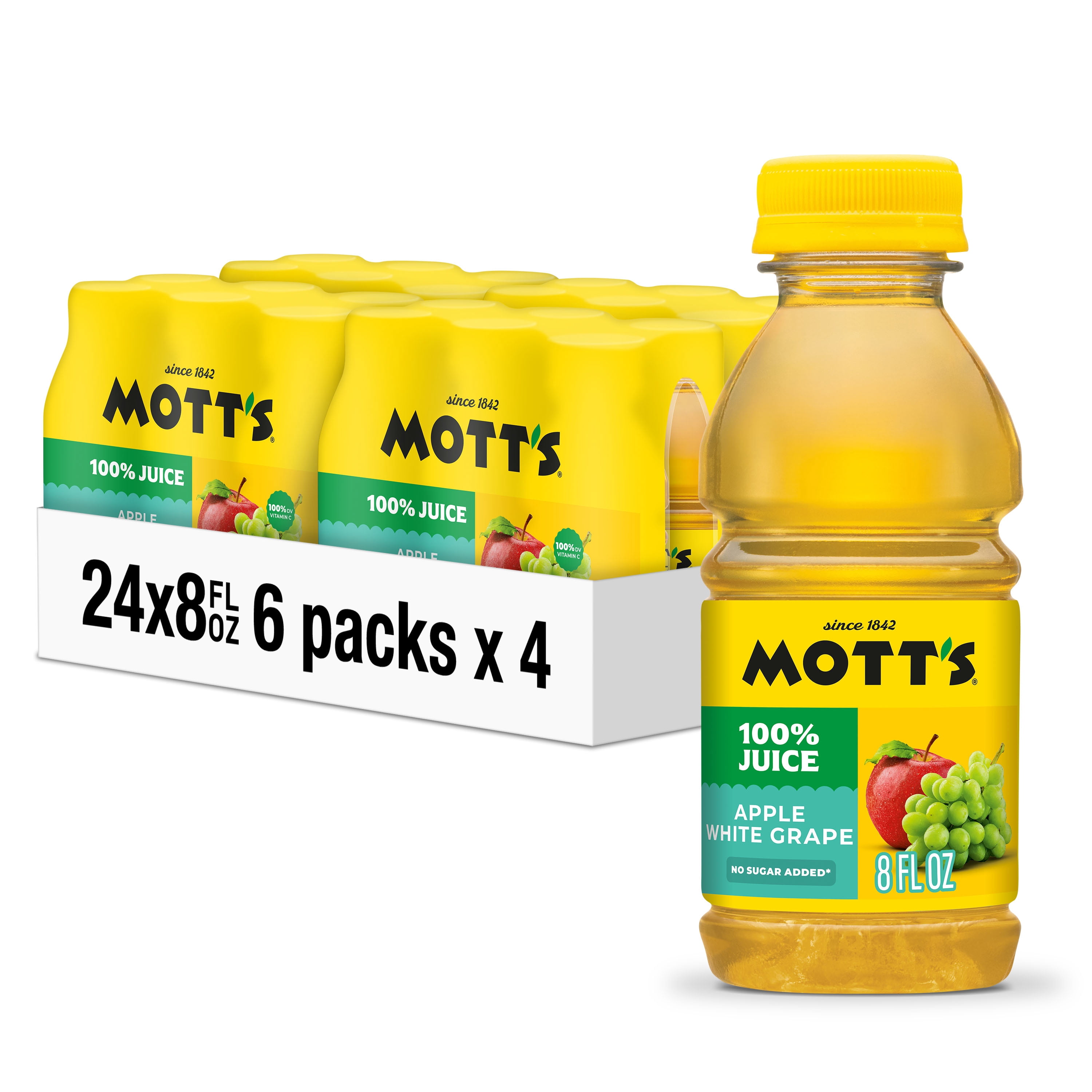 Mott's 100% Apple White Grape Juice, 8 fl oz, 24 Count Bottles (4 Packs of 6)