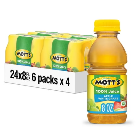 Mott's 100% Apple White Grape Juice, 8 fl oz, 24 Count Bottles (4 Packs of 6)