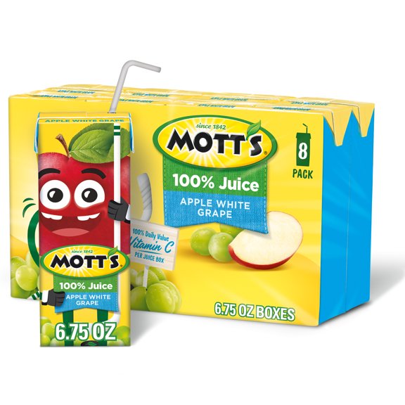 Mott's 100% Juice Apple White Grape Juice, 6.75 fl oz, 8 Count Boxes