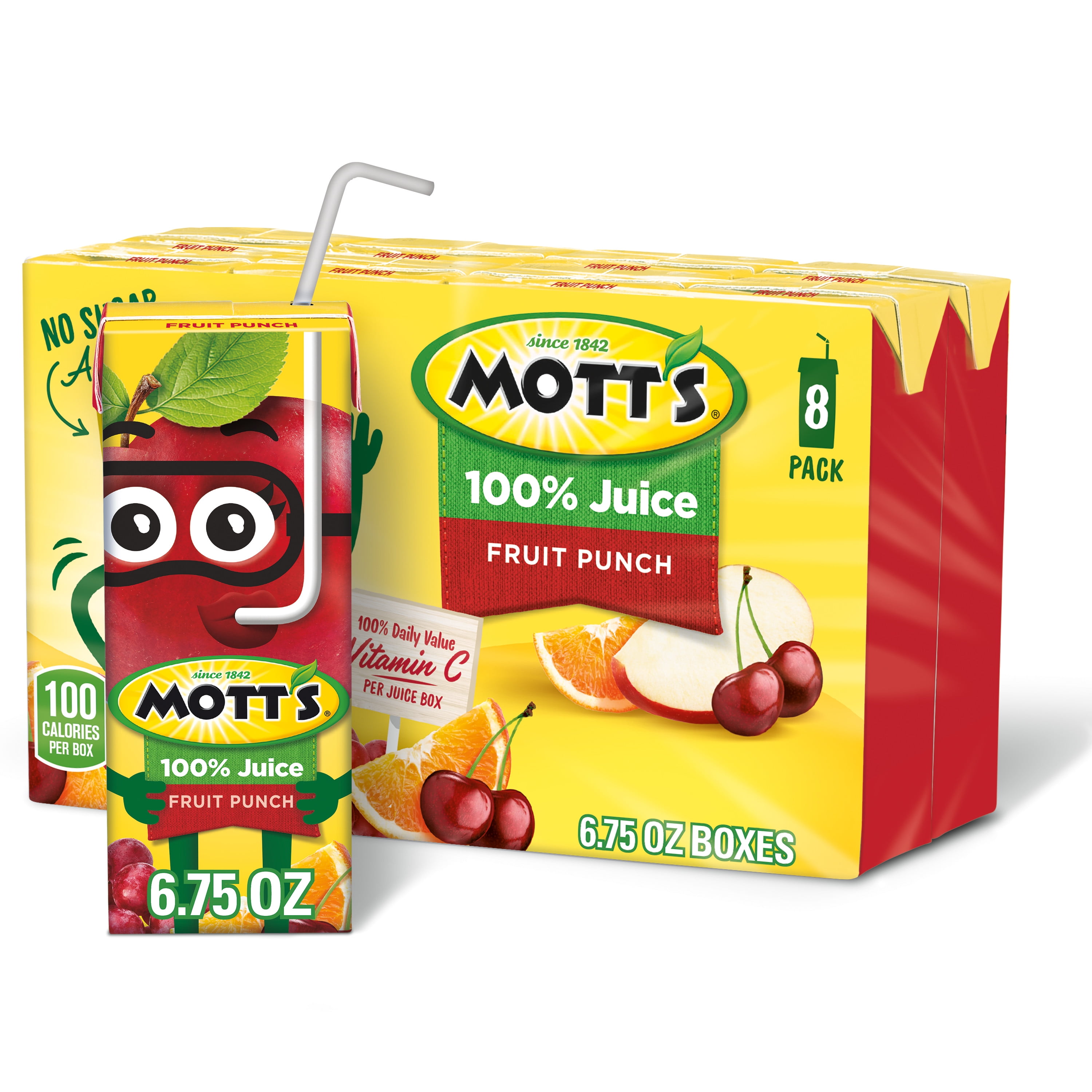 Mott's 100 Juice Fruit Punch Juice, 6.75 fl oz, 8 Count Boxes