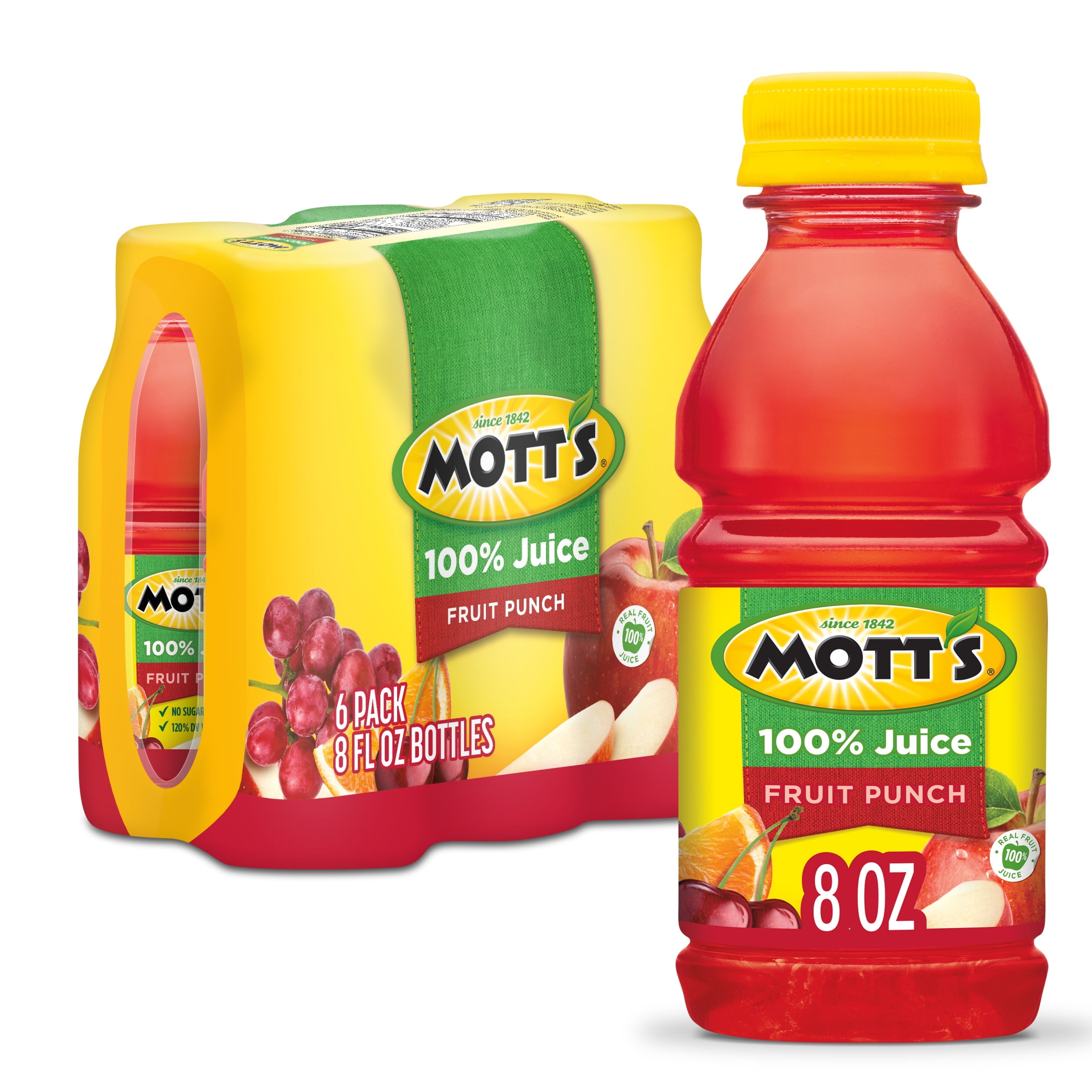 Mott's 100% Juice Fruit Punch Juice, 8 fl oz, 6 Count Bottles