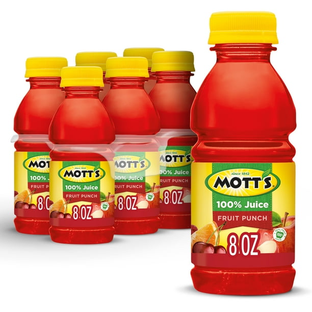 Mott's 100 Juice Fruit Punch Juice, 8 fl oz, 6 Count Bottles