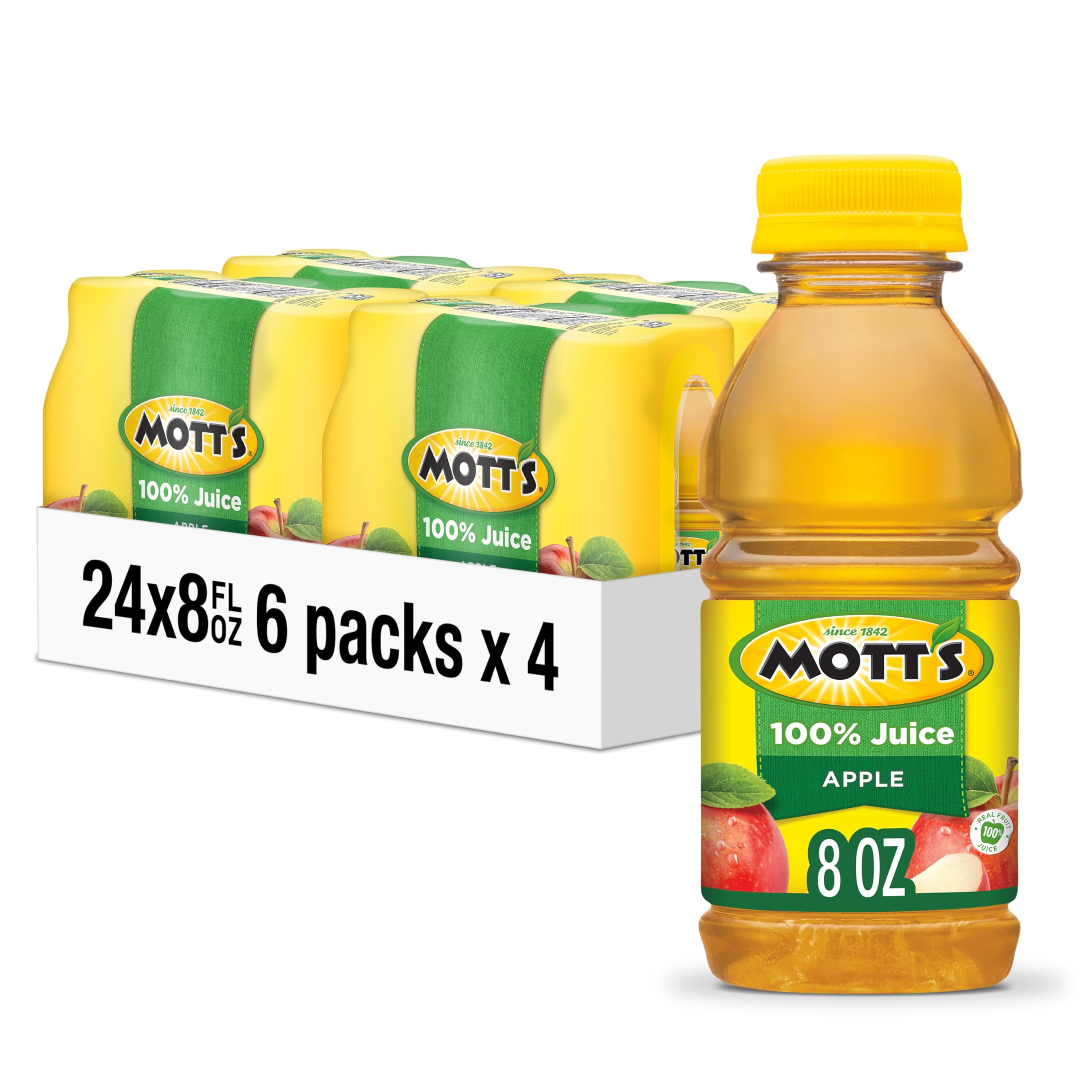 Mott's 100% OriginalUMRT&nbsp;Apple Juice, 8 Fl Oz Bottles, Count (4 Packs Of 6), 2 Servings Of Fruit, 100% Fruit Juice, Gluten-free, Caffeine-free, Kosher, Contains No Artificial Colors Or Sweeteners