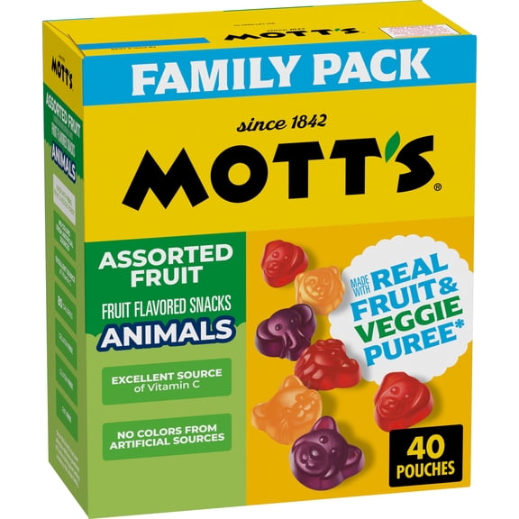 Mott's Animals Assorted Fruit Flavored Snacks, Valentine's Day, Family Pack, 40 Count, 32 oz