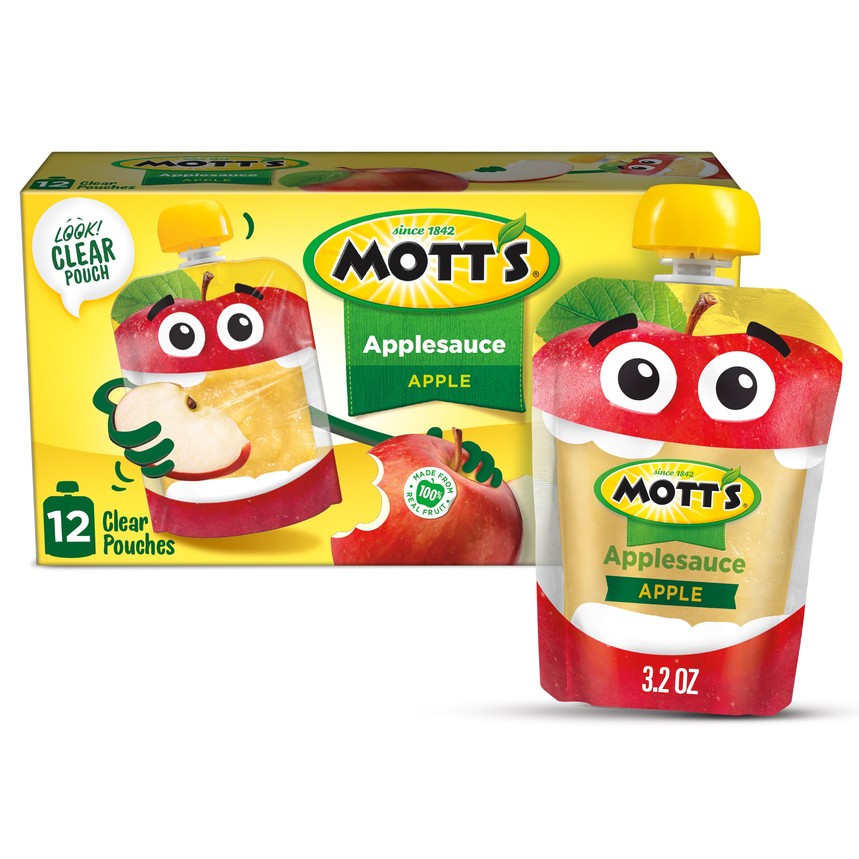 Mott's Applesauce, 3.2 oz, 12 Count Clear Pouches