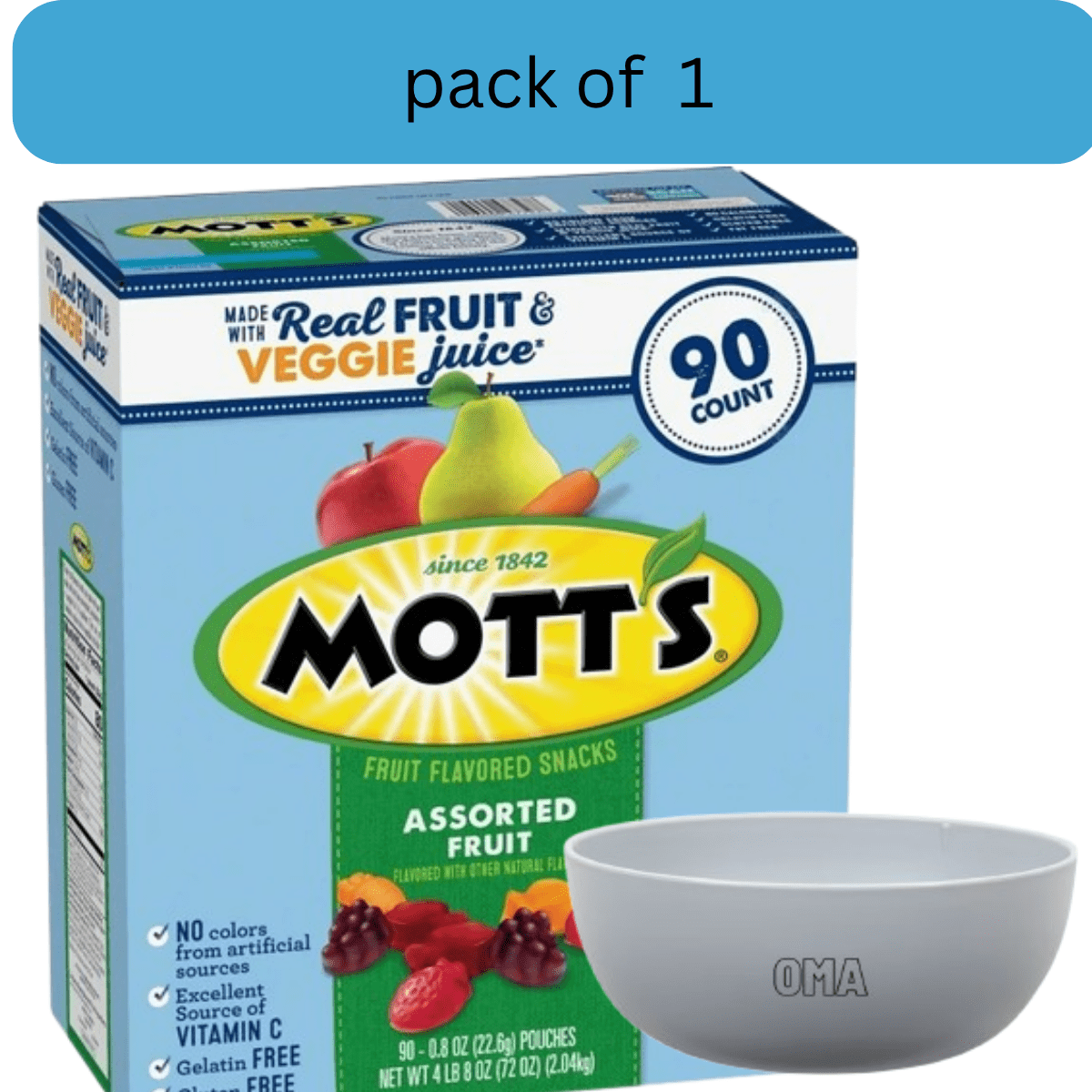 Mott's Assorted Fruit Flavored Snacks, 0.8 oz., 90 pk with bowl by OMA